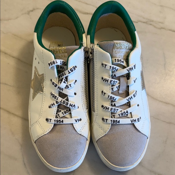 Vintage Havana White and Green Sneakers with Gold Star - Picture 2 of 7